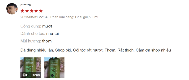 review dầu gội cho tóc bết Hachi Green Tea